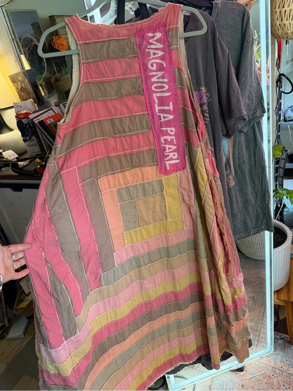 Magnolia Pearl Multicolor Patchwork Pink, Tan & Olive A-Line Dress